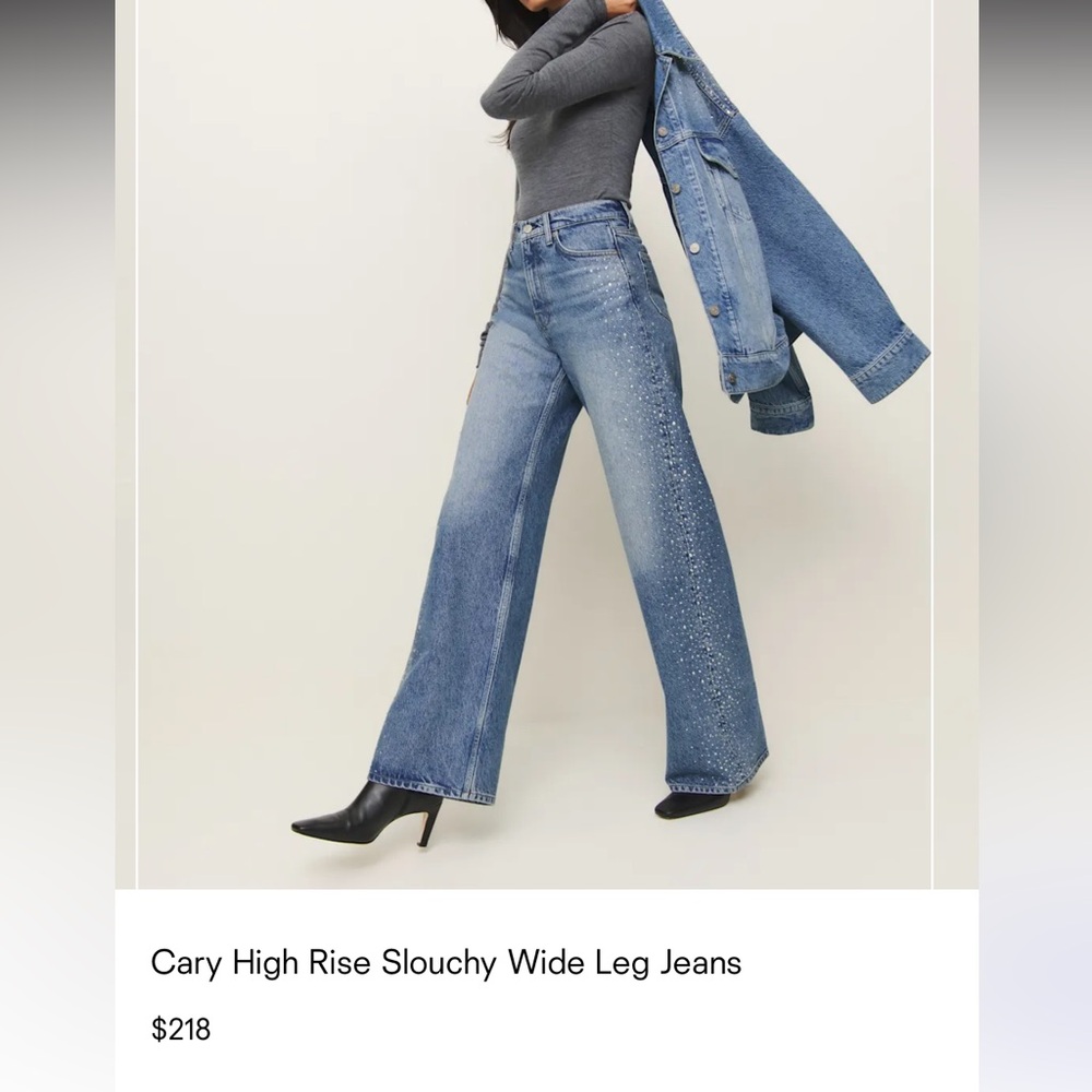 Reformation CARY high rise rhinestone wide leg jeans